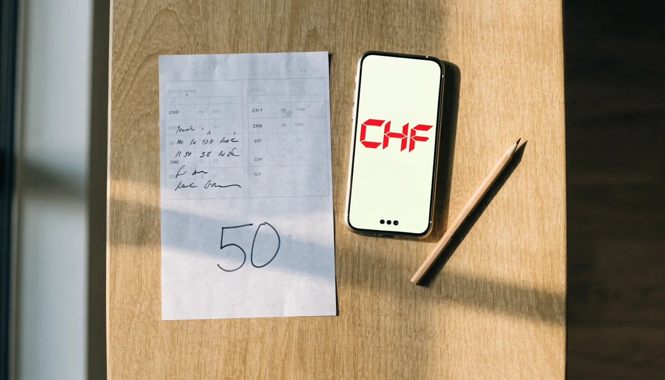 Ein kleines Päckchen in Packpapier mit Schnur liegt auf einem Holztisch, daneben ein Tannenzweig.